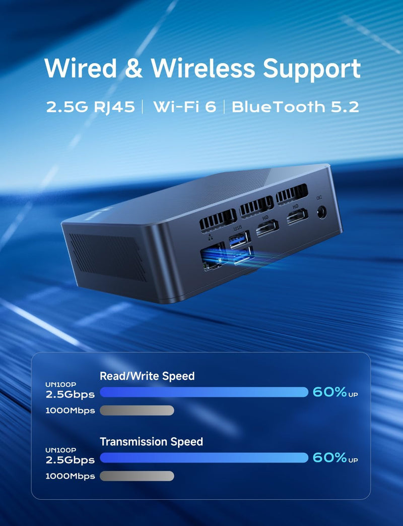 Mini Ordinateur Multimédia Intel N100 (4-Core) 16Gb DDR4 500Gb-1Tb-4Tb SSD M.2 Intel UHD Graphics Wifi Bluetooth HDMI WIndows 11 Pro