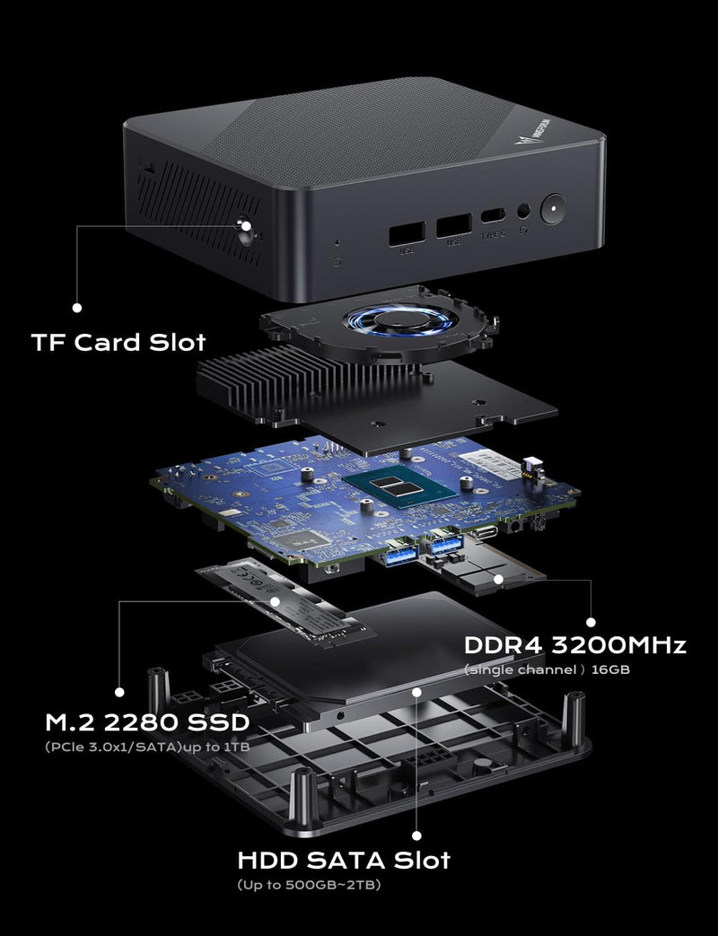 Mini Ordinateur Multimédia Intel N100 (4-Core) 16Gb DDR4 500Gb-1Tb-4Tb SSD M.2 Intel UHD Graphics Wifi Bluetooth HDMI WIndows 11 Pro