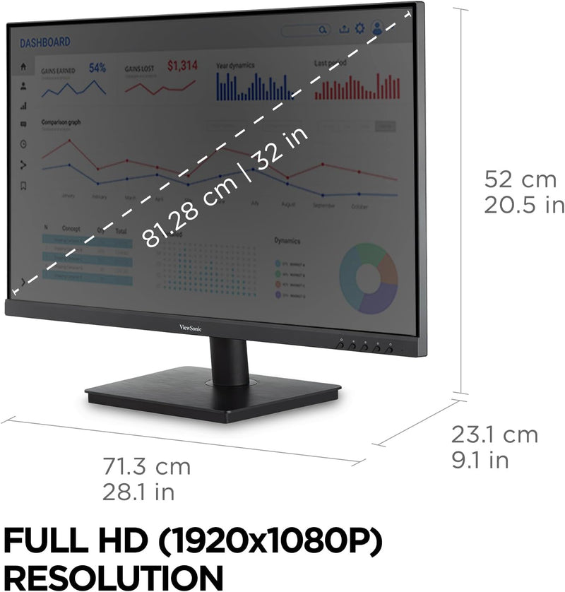 Moniteur ViewSonic VA3209 32" IPS Full HD 1080p 75Hz 4ms HDMI VGA - Haut-parleurs