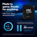 Processeur Intel Core Ultra 7 265K Arrow Lake 3.30Ghz / 5.50Ghz Turbo Boost Unlock 36Mb Cache LGA1851 (20 Core / 20 Threads)