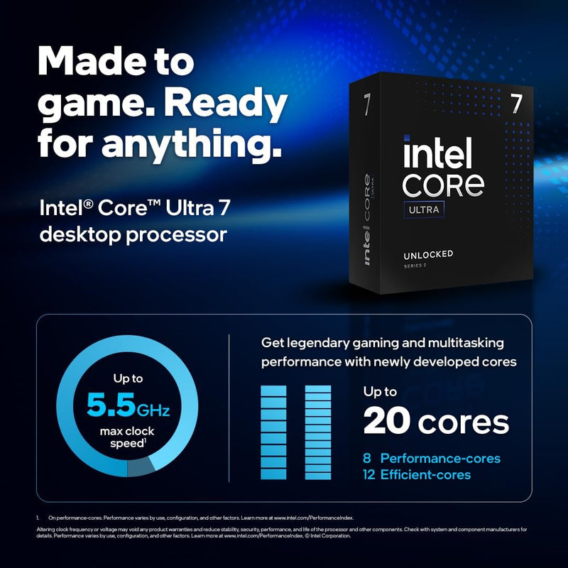 Processeur Intel Core Ultra 7 265K Arrow Lake 3.30Ghz / 5.50Ghz Turbo Boost Unlock 36Mb Cache LGA1851 (20 Core / 20 Threads)