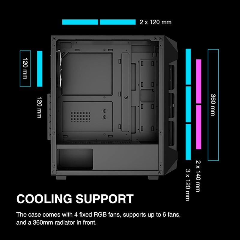 Boîtier Gaming Gamdias AURA GC1 ATX Vitré (4x120mm RGB)