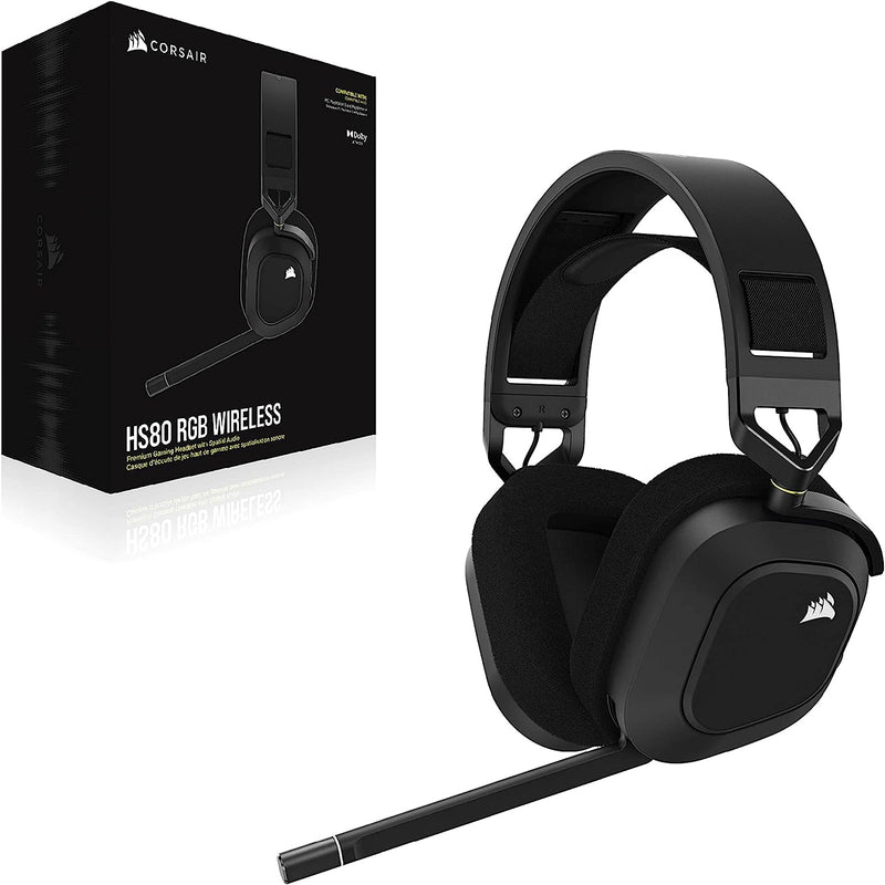 Casque d'Écoute Sans Fil Gaming Corsair HS80 RGB Wireless Carbon - Dolby Atmos Audio (PC/PS5/PS4)