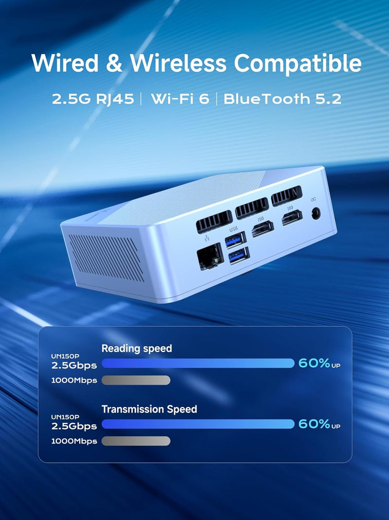Mini Ordinateur Multimédia Intel N150 (4-Core) 16Gb DDR4 500Gb-1Tb-4Tb SSD M.2 Intel UHD Graphics Wifi Bluetooth HDMI WIndows 11 Pro