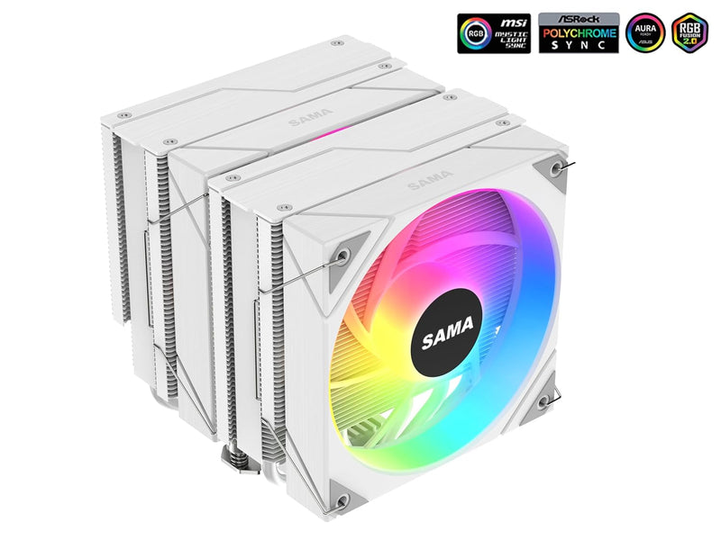 Refroidisseur Dual Tower SAMA 6PDW ARGB 2x120mm RGB Intel AMD - Blanc