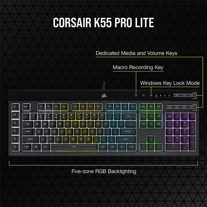 Clavier Gaming USB Corsair K55 RGB Pro Lite - Dynamique RGB - 6 touches macros