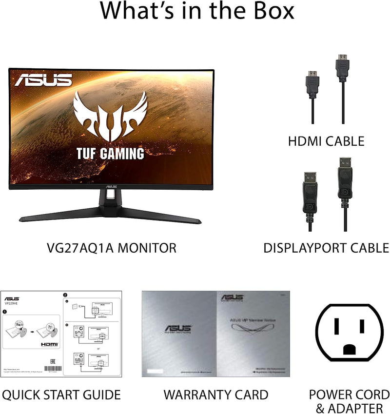 Moniteur Asus TUF Gaming VG27AQA1A 27" IPS QHD 1440p 2K 170Hz OC 1ms HDMI DP HDR10 - Compatible NVIDIA G-Sync - Haut-Parleurs