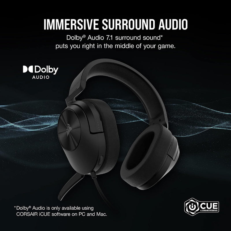 Casque d'Écoute Gaming Corsair HS55 Surround Carbon - Dolby Audio 7.1 Surround (PC/Consoles/Mobile) - 3.5mm & USB