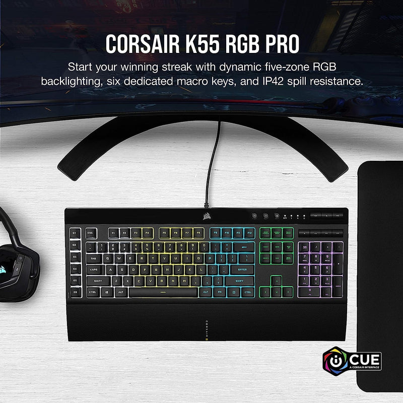 Clavier Gaming USB Corsair K55 RGB Pro - Dynamique RGB - 6 touches macros - Repose poignet