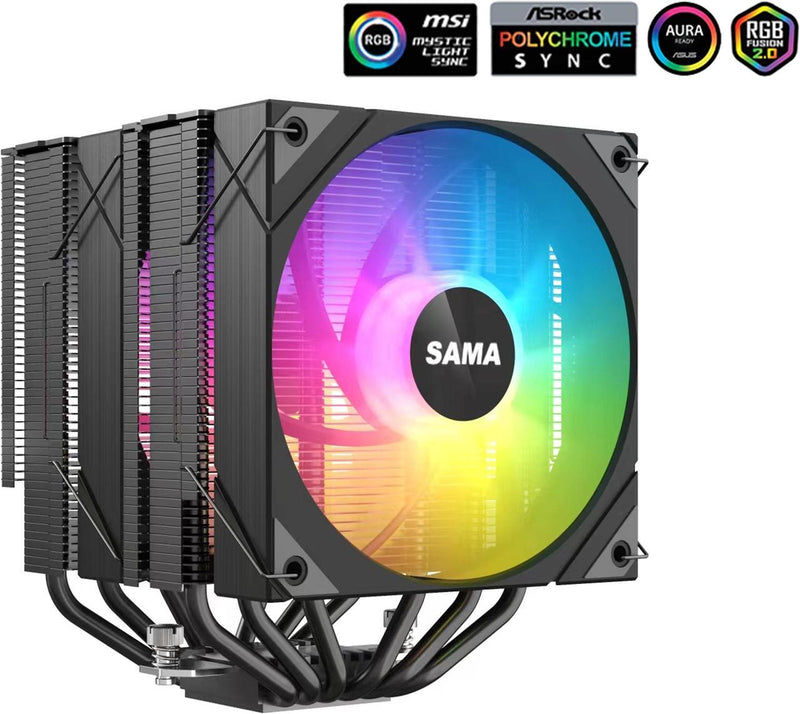 Refroidisseur Dual Tower SAMA 6PDW ARGB 2x120mm RGB Intel AMD - Noir