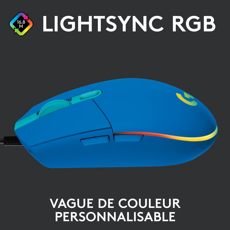 Souris Gaming USB Logitech G203 Lightsync 8000dpi 6 Boutons RGB Bleu