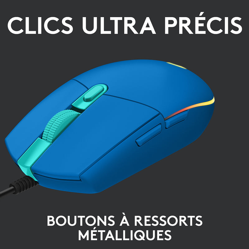 Souris Gaming USB Logitech G203 Lightsync 8000dpi 6 Boutons RGB Bleu