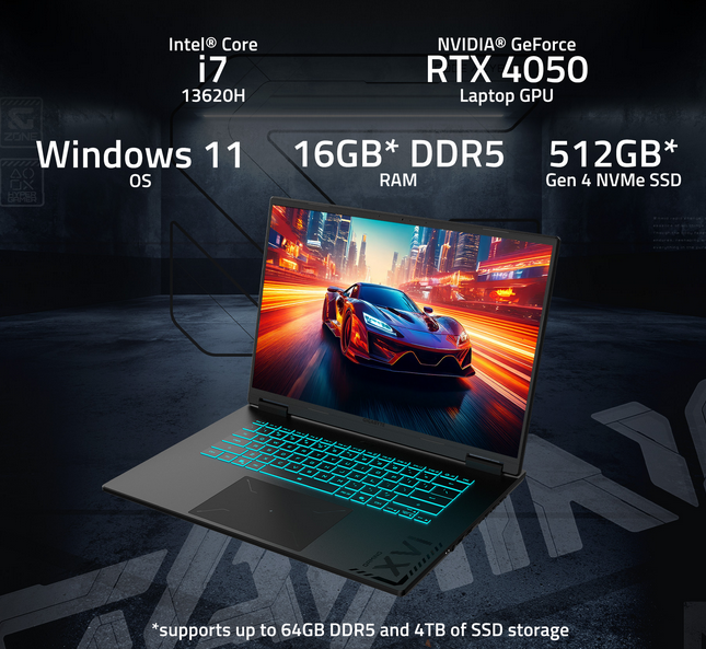 Portable Gaming Gigabyte A16 16" IPS Full HD 165Hz Core i7-13620H (10-Core) 32GB DDR5 512GB SSD NVMe GeForce RTX 4050 6GB Windows 11 Home