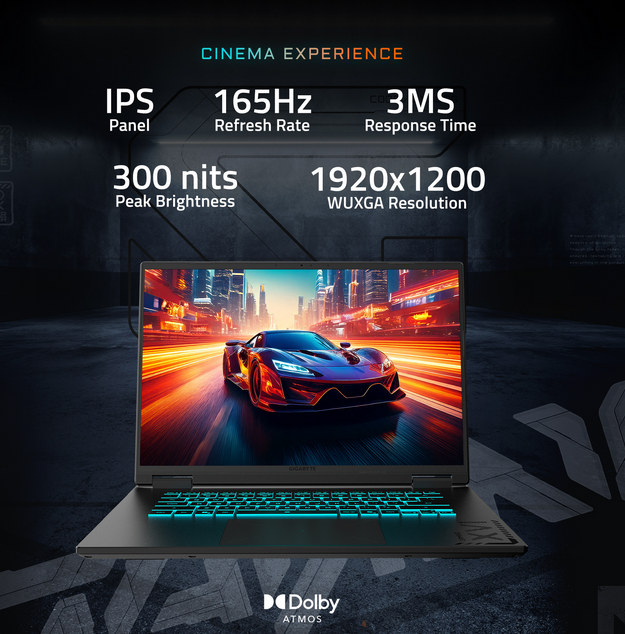 Portable Gaming Gigabyte A16 16" IPS Full HD 165Hz Core i7-13620H (10-Core) 32GB DDR5 512GB SSD NVMe GeForce RTX 4050 6GB Windows 11 Home