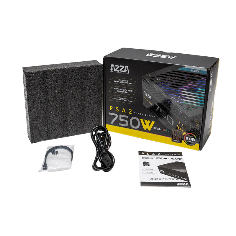 Alimentation AZZA 750W 80PLUS Bronze Ventilateur 120mm Silencieux RGB  (15$ DE RABAIS POSTAL)