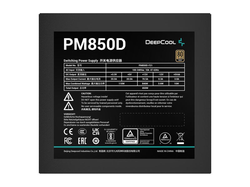 Alimentation Deepcool PM850D 850W 80+ Gold Ventilateur 120mm Silencieux