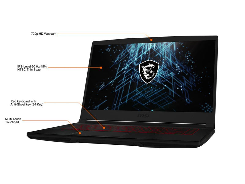 Portable Gaming MSI GF63 15.6" Full HD IPS Core i5-11400H 8GB DDR4 256GB NVMe + 512Gb SSD GeForce GTX 1650 4GB Windows 11 Home