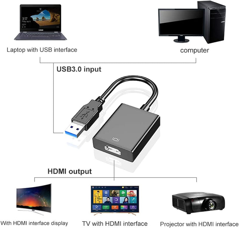 Adaptateur USB 3.0 à HDMI pour ordinateur Windows